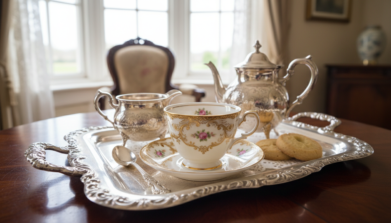 Image of a tea tray with a Victorian cup