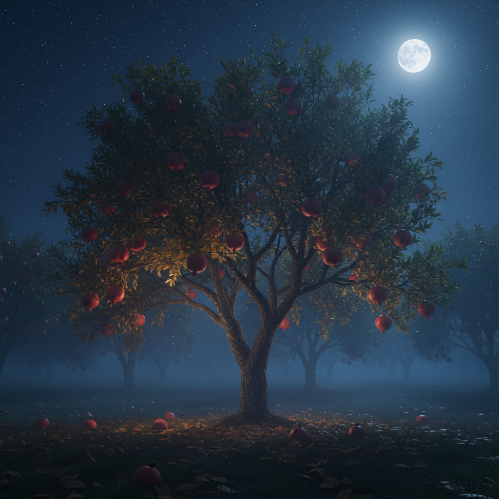 pomegranate tree at night